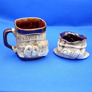Vintage Ukrainian Clay Kitchen Set – Carpathian Mug & Salt Cellar – Early 2000s
