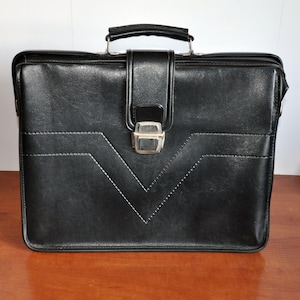 Vintage Soviet Leather Briefcase – Black Business Bag, 1982