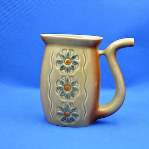 Vintage Ukrainian Pottery Cream Pitcher with Floral Relief – Handmade Ceramic Milk Jug, 1980s