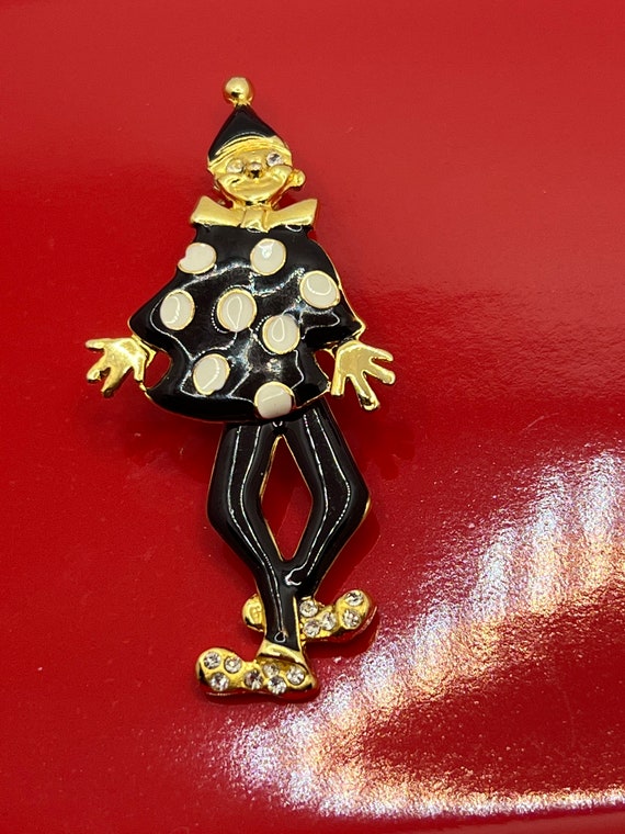 Vintage Articulated Movable Clown Brooch Pin ename