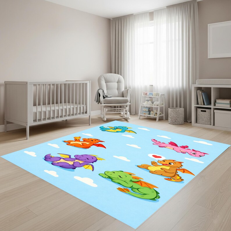 Kids Play Rug Fantasy Kids Dragon Playroom Rug, Fantasy Cartoon Carpet, Colorful Nursery ...