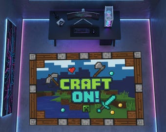Pixel Handwerk Spiel Teppich, Retro Block Style Gamer Raum Matte, Handwerk auf Gaming Teppich
