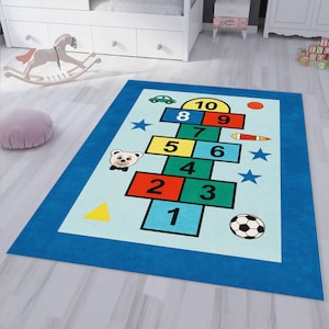Hopscotch Kinderzimmer Teppich, Zahlenspielmatte für Kleinkind Kinderzimmer, waschbarer rutschfester Teppich, lernfähiger Bodenteppich für Jungen und Mädchen Schlafzimmer