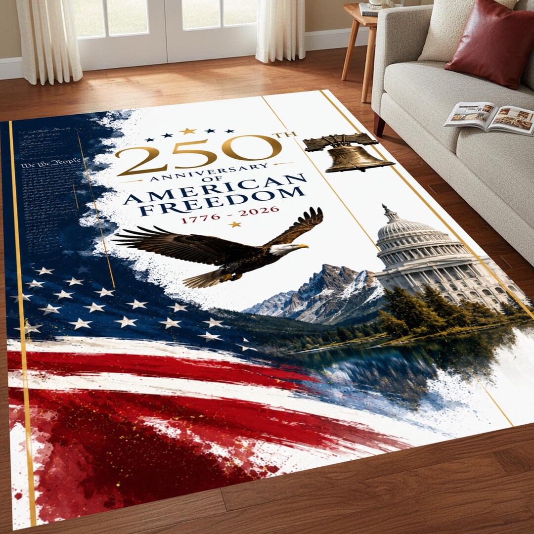 Celebration Rug Patriotic Anniversary Rug, Freedom Eagle Capitol Landscape Carpet ...