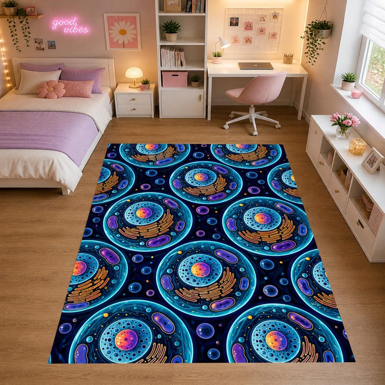 Biology Rug Design Microscopic Cell Pattern Rug, Biology Science Carpet, Futuristic Teen ...
