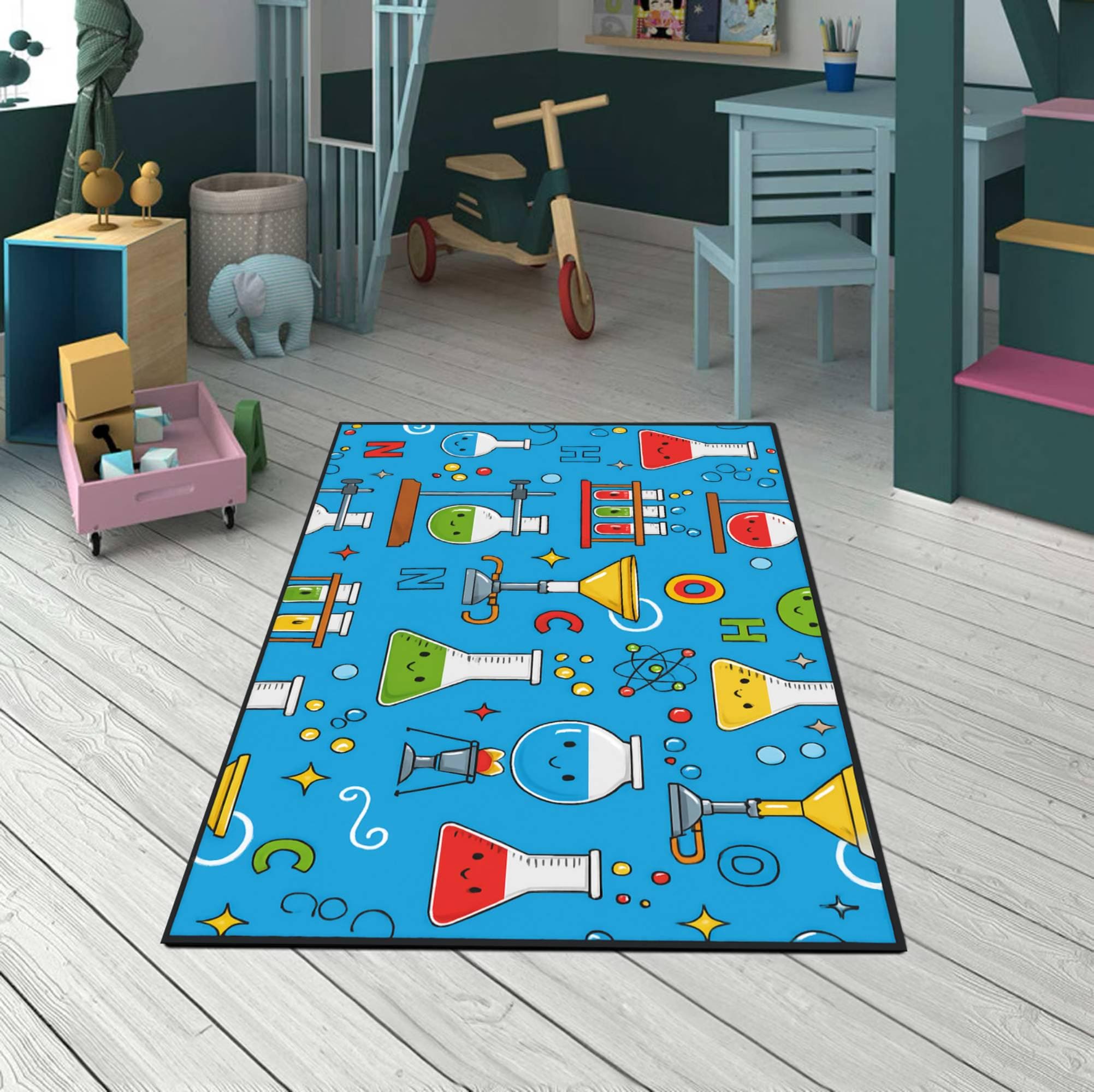 Science Classroom Rug Science Theme Rug for Kids Room, Chemistry Lab Nursery Carpet ...