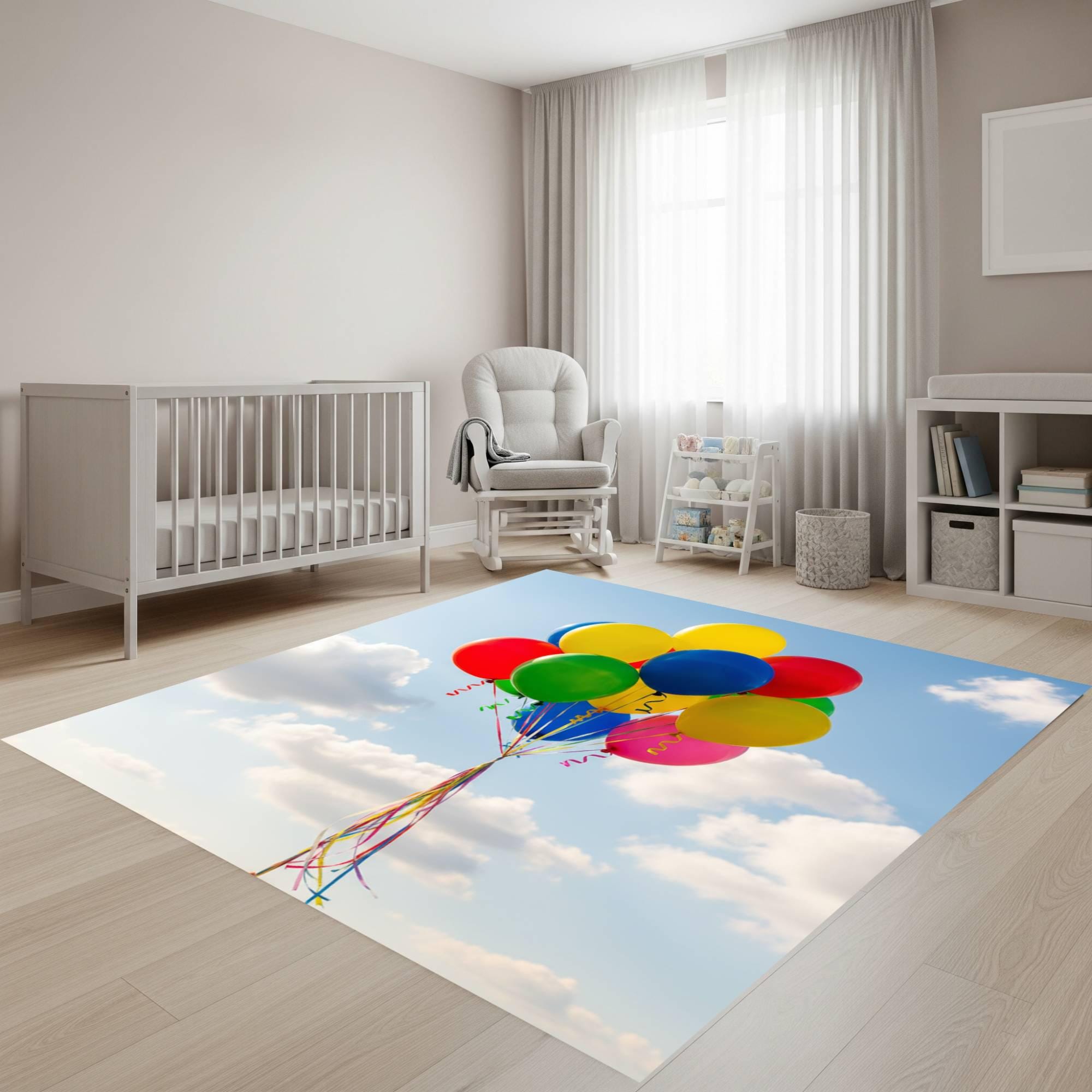 Colorful Balloon Kids Area Rug, Sky Theme Nursery Carpet, Toddler ...