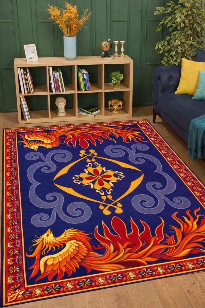 Fire Rugs Custom Phoenix Fire Rug Mythical Bird Carpet Oriental Fantasy Living Room ...