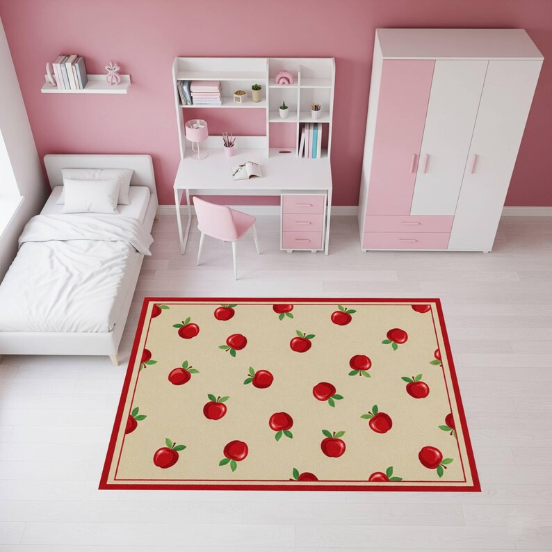 Apple Rug for Kids Room, Cute Fruit Play Mat for Nursery, Red Apple ...