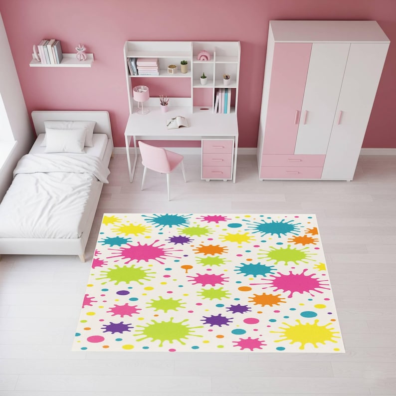 Orange Splat Rug Color Splash Kids Rug, Paint Splatter Pattern Playroom Nursery Area ...