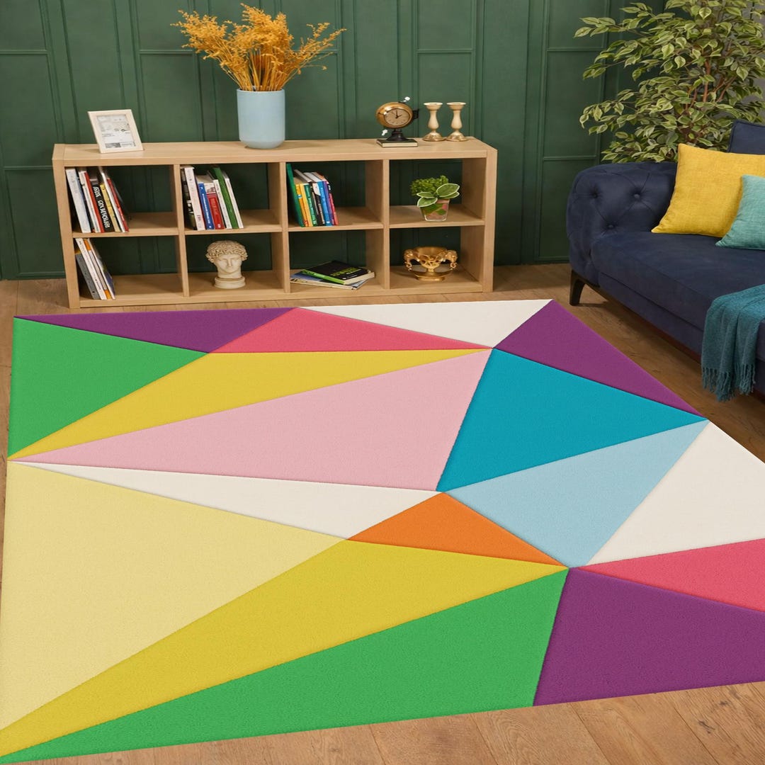 Colorful Geometric Pattern Rug Colorful Geometric Area Rug, Abstract Triangle Carpet, Modern Pattern ...