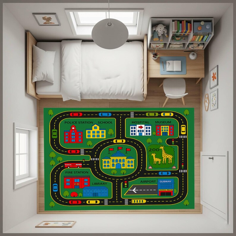Kids City Road Map Rug, Educational Playroom Traffic Town Area Carpet ...