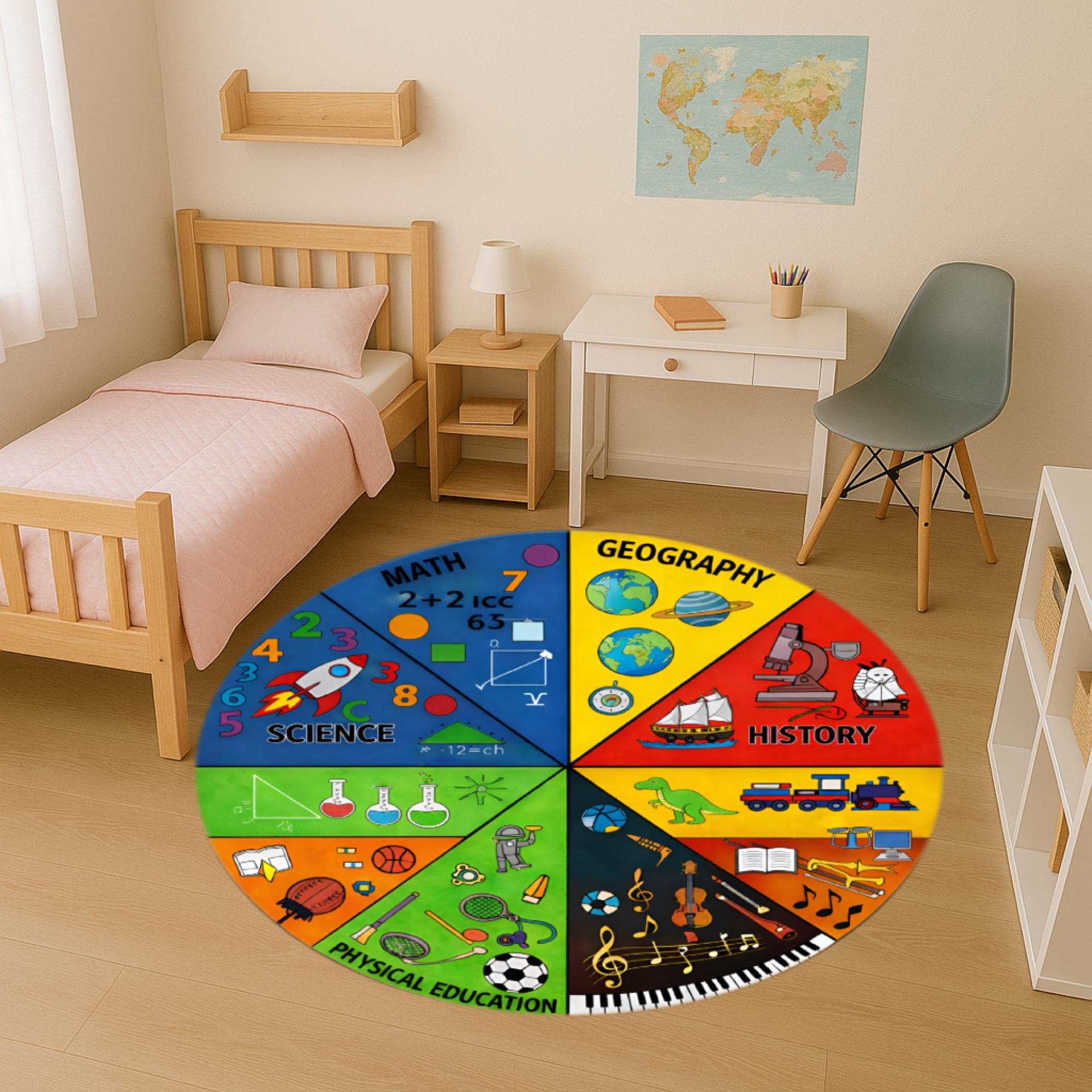 Science Classroom Rug Kids Educational Round Rug, School Subjects Playroom Carpet, Math ...