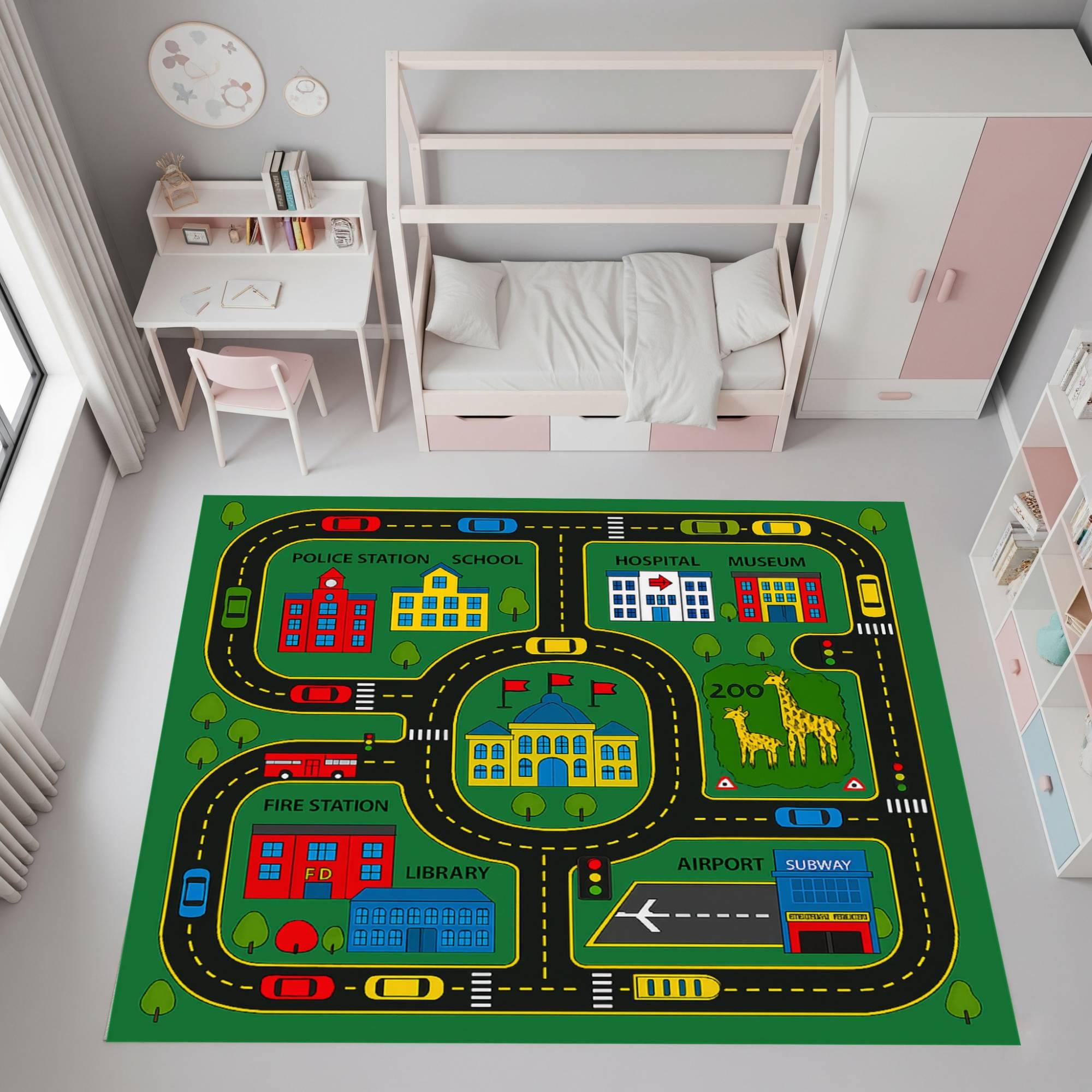 Kids City Road Map Rug, Educational Playroom Traffic Town Area Carpet ...