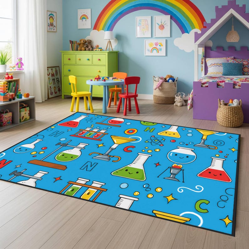 A Science Lab Rug Science Theme Rug for Kids Room, Chemistry Lab Nursery Carpet ...