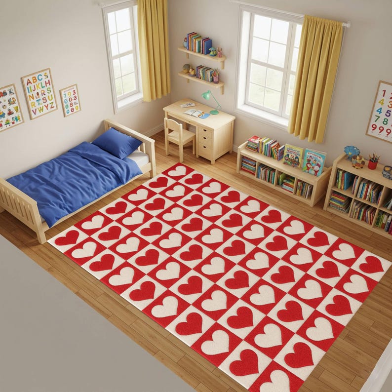 Red Heart Rug Patterns Red Heart Rug for Kids Room, Cute Girls Area Carpet, Soft Nursery Floor ...