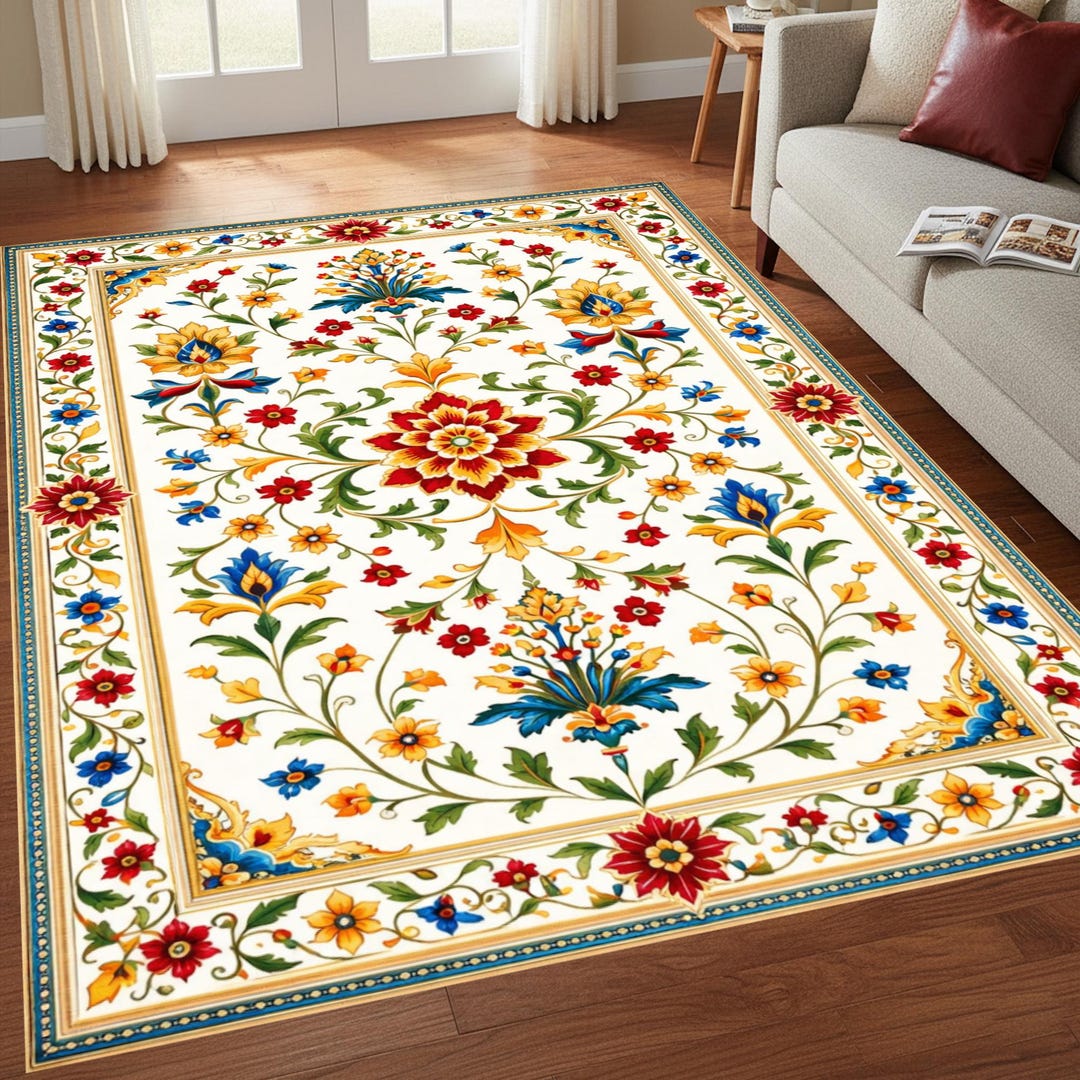 Vintage Floral Area Rug, Classic Botanical Carpet, Traditional Ornate ...