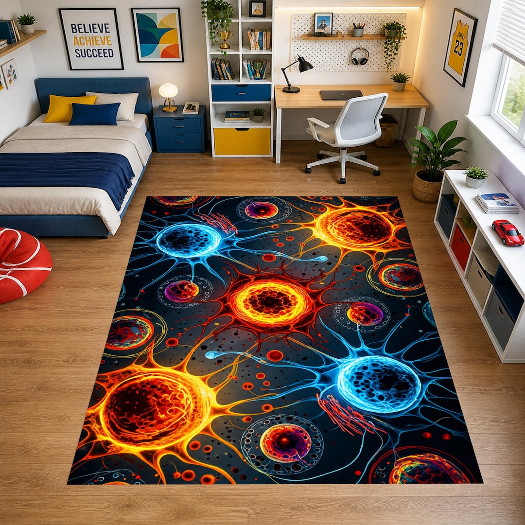 Designer Rugs Neuron Futuristic Neural Network Rug, Glowing Cell Pattern Carpet, Scientific ...
