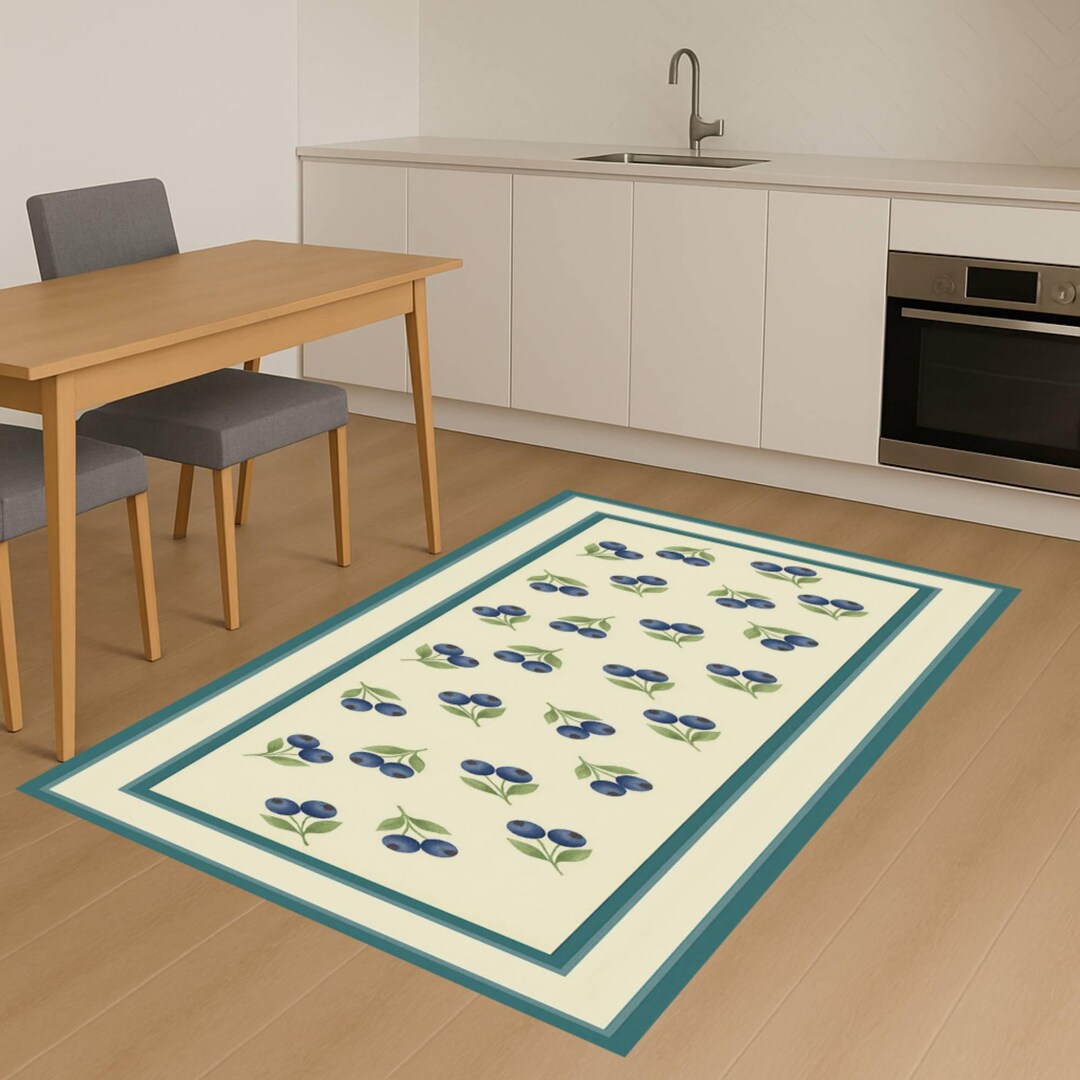 Blueberry Kitchen Rug, Fruit Theme Floor Mat, Washable Non Slip Carpet ...