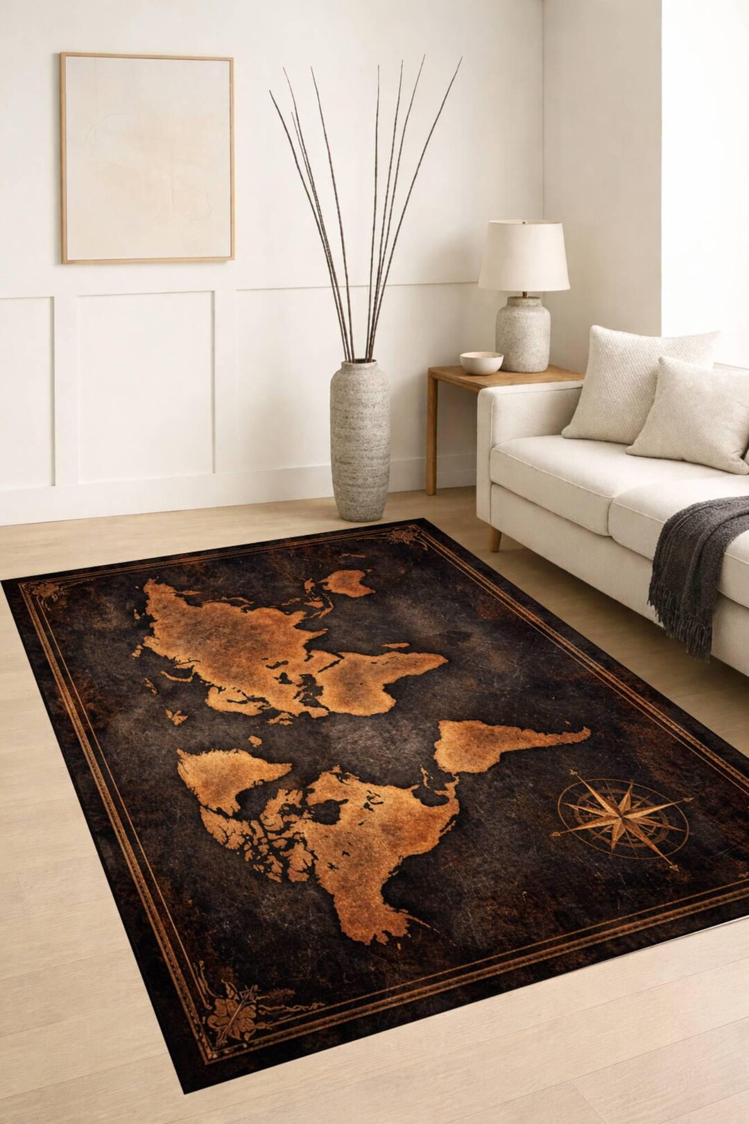World Explorer Rug Vintage World Map Rug, Antique Style Carpet, Explorer Theme Floor Mat ...