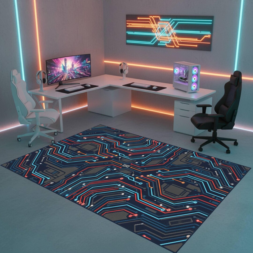 Pcb Rug Circuit Board Rug, Tech Gamer Room Mat, Futuristic Playroom Mat ...