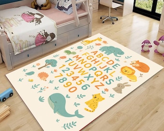 Animal Alphabet and Numbers Learning Rug, Educational Kids Nursery Playmat