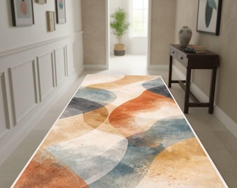 Abstrakter Erdfarben-Läufer, moderner neutraler Flurteppich, zeitgenössisches künstlerisches Bodendekor
