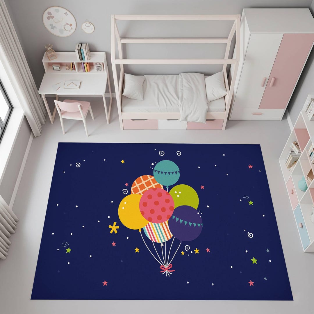 Colorful Balloons Kids Room Rug, Playful Nursery Rug, Boys Bedroom ...
