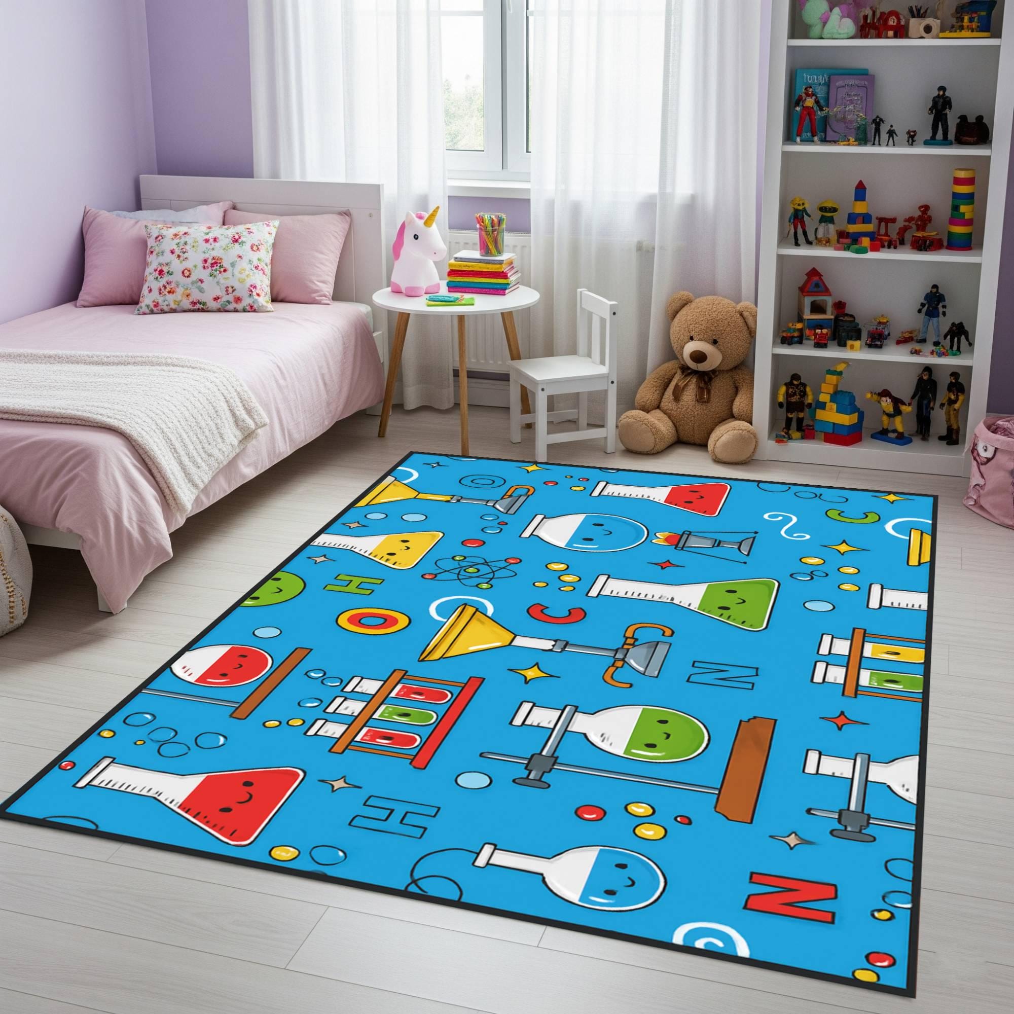 A Science Lab Rug Science Theme Rug for Kids Room, Chemistry Lab Nursery Carpet ...