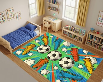 Alfombra de fútbol, alfombra deportiva infantil, decoración para dormitorio de fútbol, alfombra para sala de juegos, habitación infantil de atleta