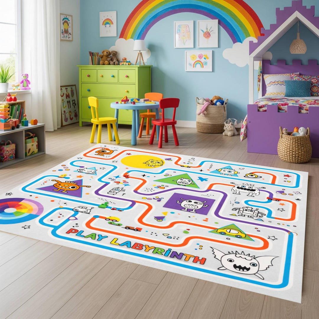 Kids Labyrinth Play Rug, Monster Maze Activity Carpet, Interactive ...