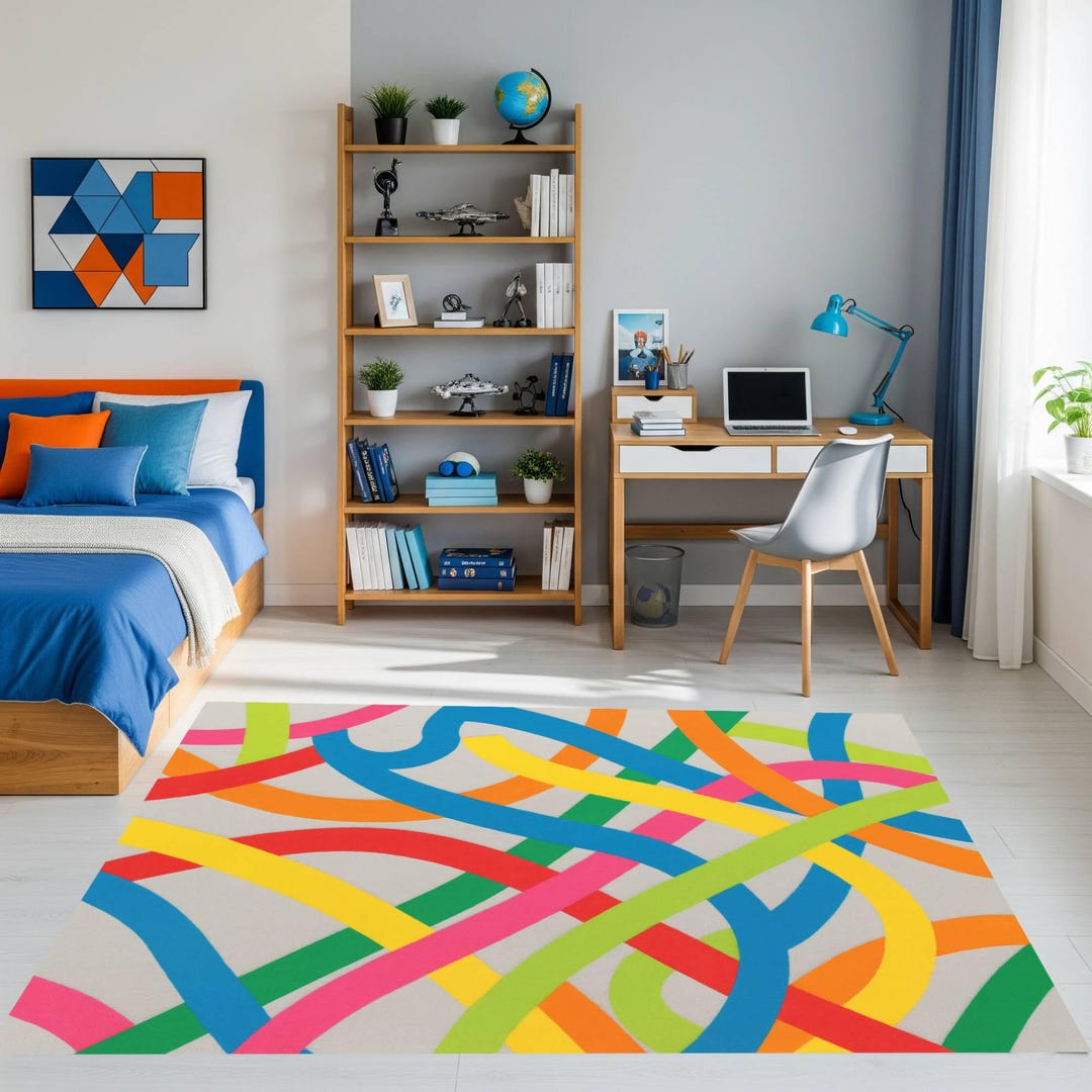 Colorful Abstract Rug for Kids Room, Modern Rainbow Play Mat ...