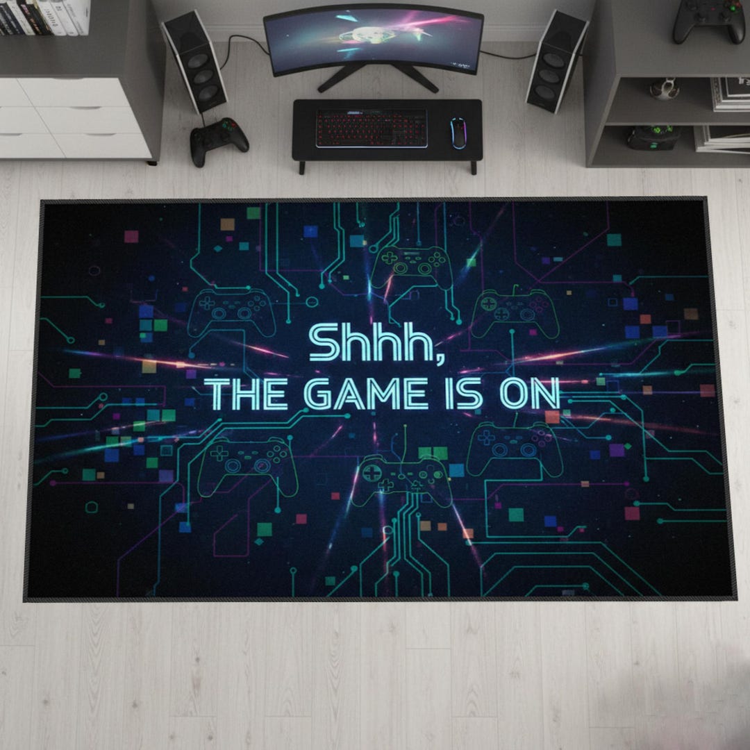 Neon Circuit Gaming Rug, Cyber Tech Floor Mat, Gamer Room Decor Area ...