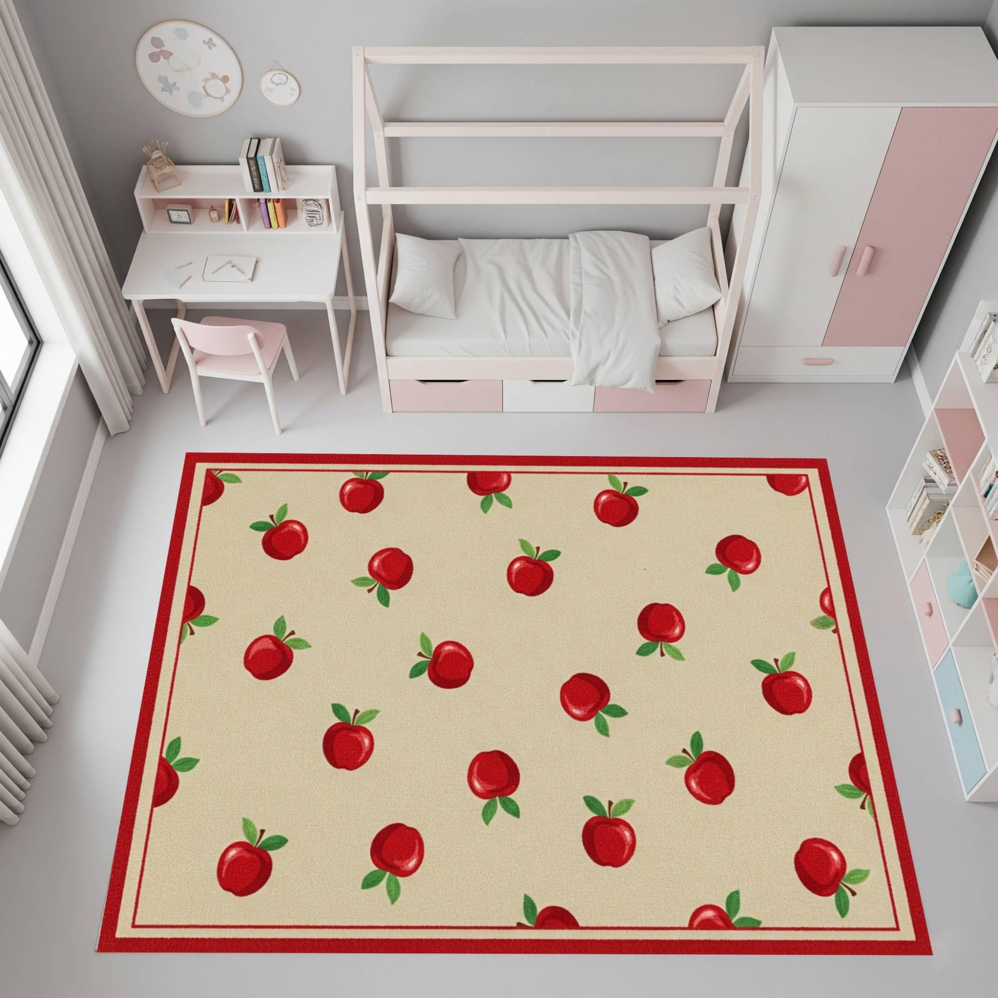 Apple Rug for Kids Room, Cute Fruit Play Mat for Nursery, Red Apple ...