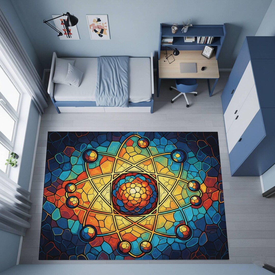 Science Print Rugs Atom Science Area Rug, Stained Glass Physics Carpet, Colorful STEM ...