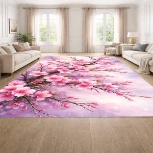 Cherry Blossom Area Rug, Pink Floral Tree Carpet, Spring Botanical Bedroom Decor Accent Mat