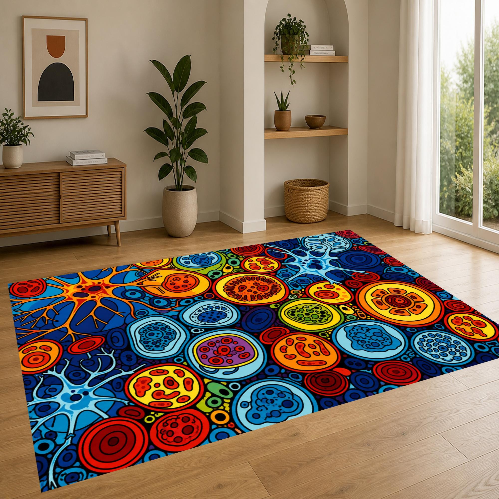 Biology Rug Design Abstract Biology Pattern Rug, Colorful Neural Cell Carpet, Modern Teen ...
