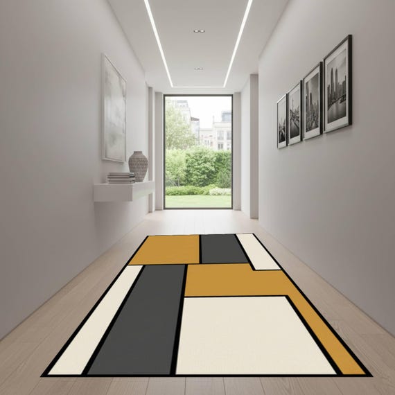 Geometric Color Block Rug, Modern Hallway Runner Carpet, Abstract Rectangular Pattern Rug