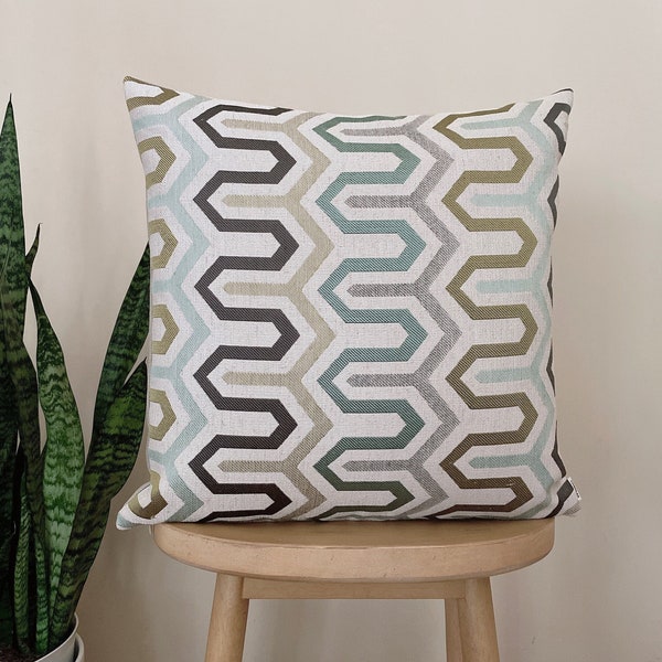 Gray Mid-Century Modern Pillow Cover, Multicolor, Lumbar, Abstract Geometric Decorative Throw Pillows, Accent Pillow, Green Blue, Minimalist