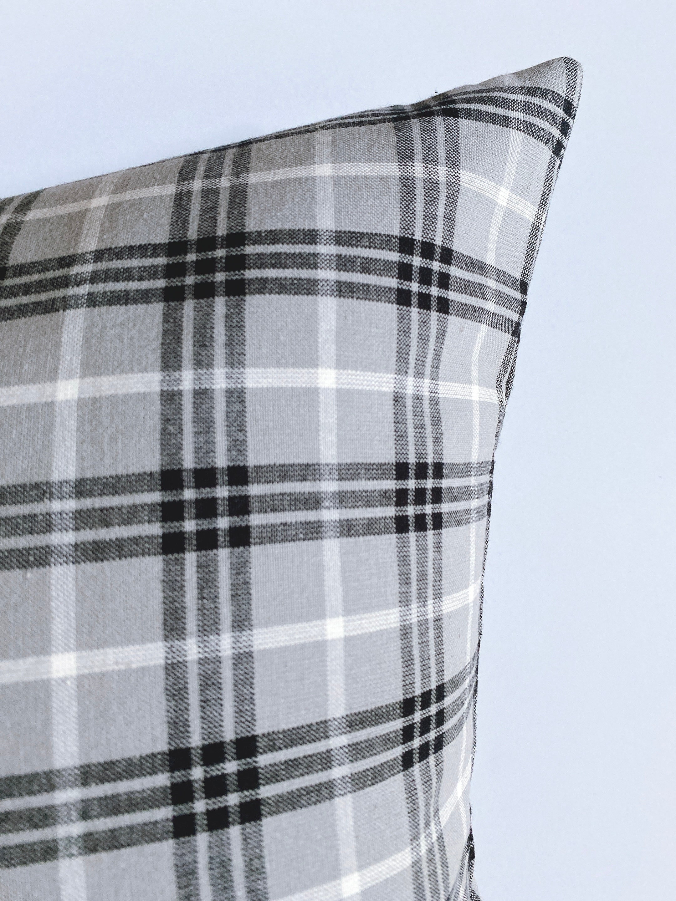 Gray Plaid Pillow Cover Cotton Throw Pillows Decorative Etsy