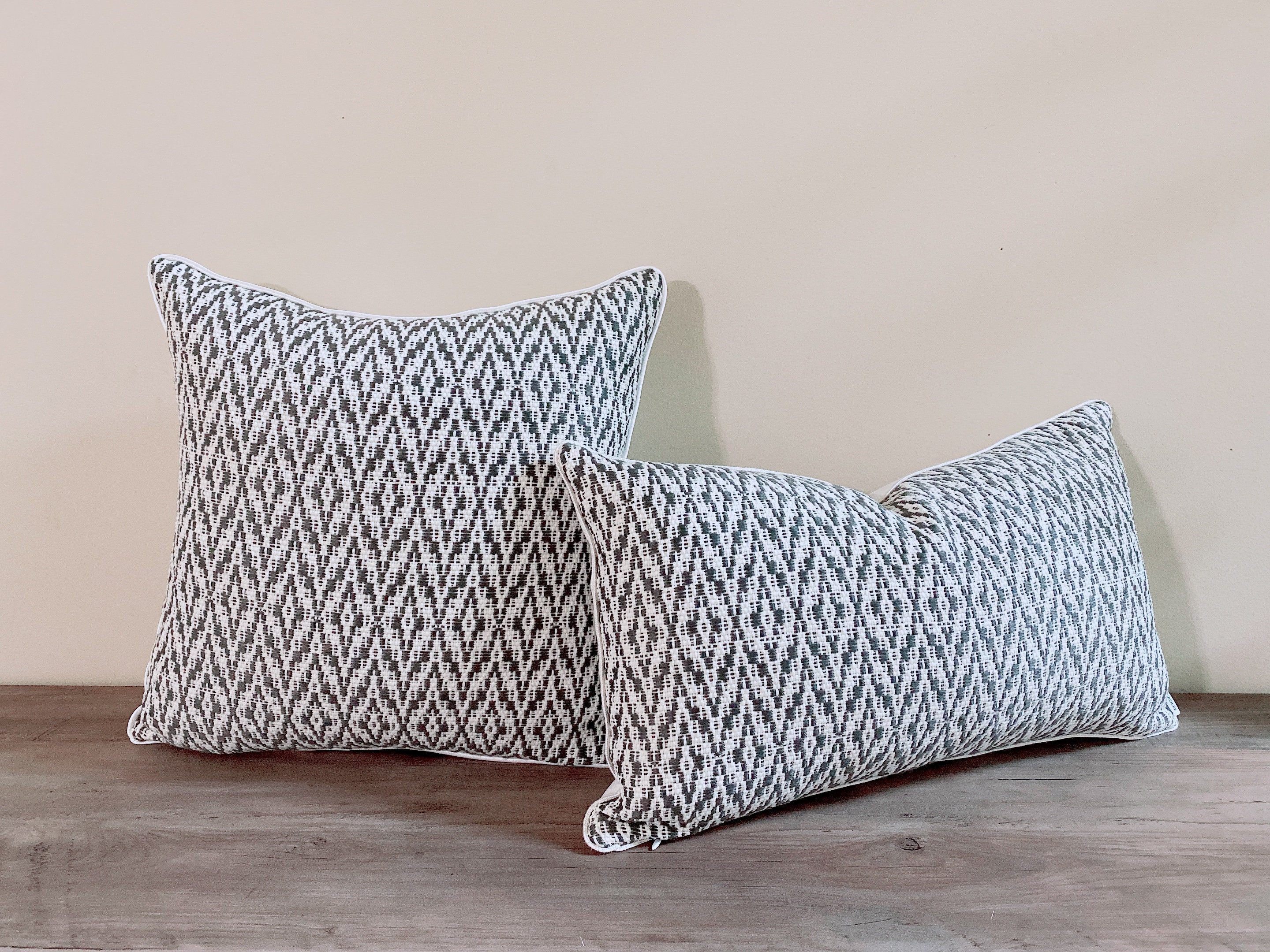 Gray Woven Decorative Pillow Cover Geometric Textured Etsy