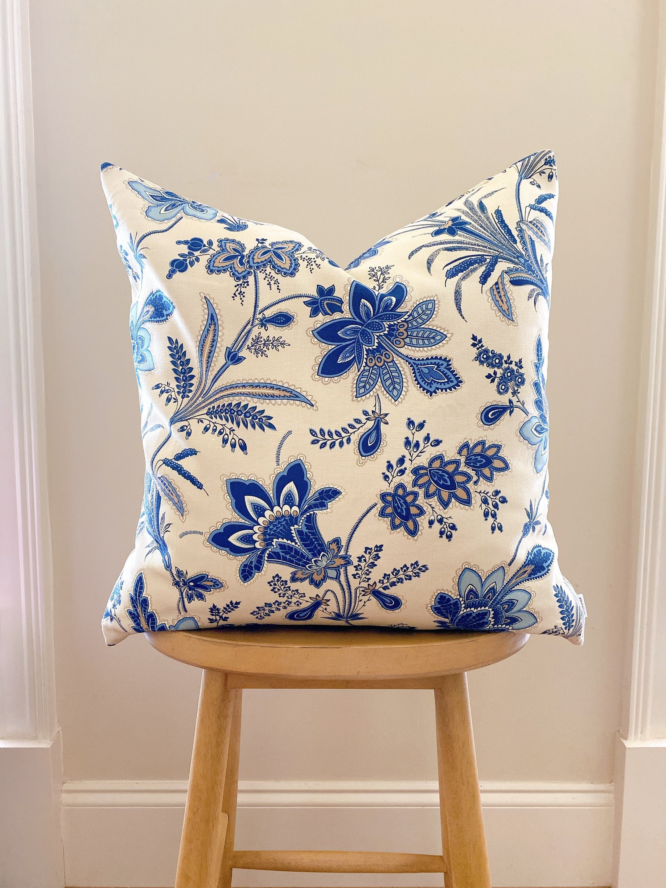 Blue Floral Pillow Cover, Lumbar Pillow Cover, Decorative Pillow Cover