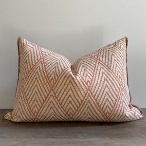 Geometric Print Side Fringed Lumbar Pillow Cover: Orange Taupe Natural Beige