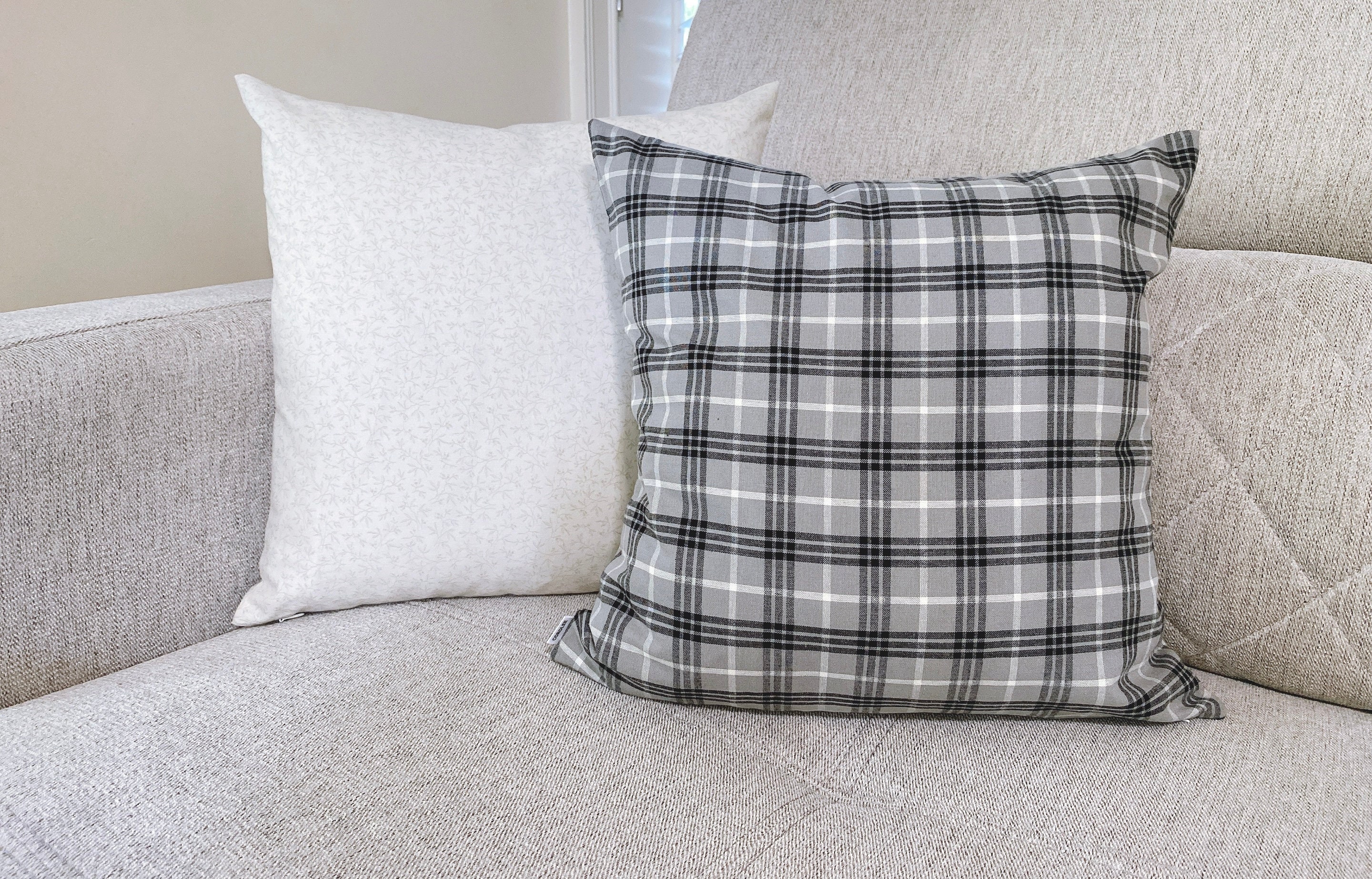 Gray Plaid Pillow Cover Cotton Throw Pillows Decorative Etsy