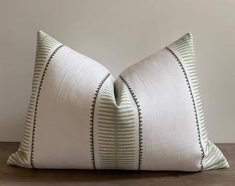 Green and White Striped Pillow Covers: Square and Lumbar
