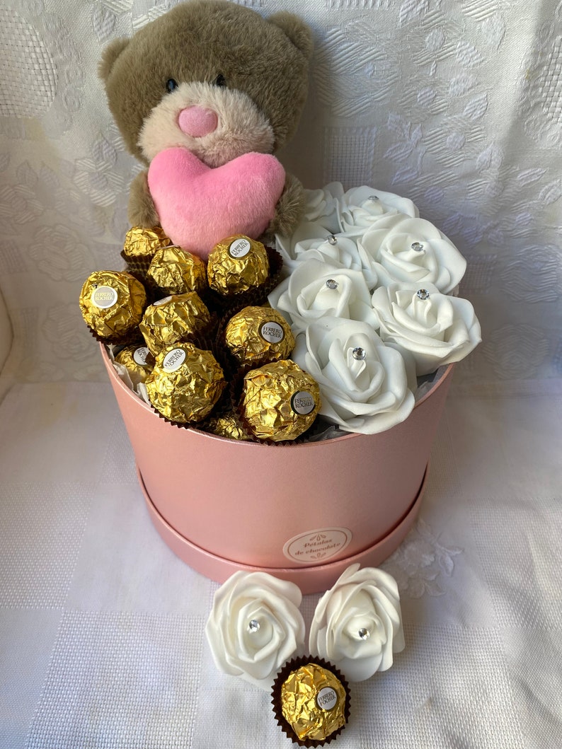 Ferrero Rocher Chocolate Hat Box. Chocolate Flowers and Teddy Etsy
