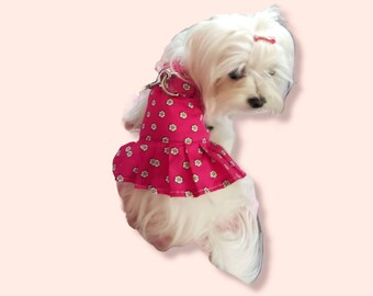 Cotton fabric - Pet Dress/Harness for small pets • Dog dress • Cat dress • Optional Built-in D-ring