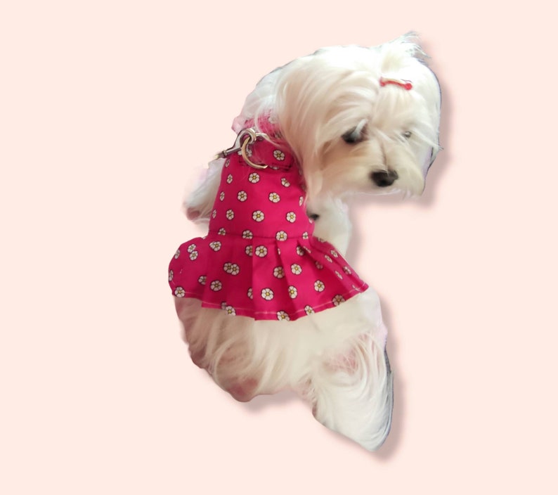 Cotton fabric Pet Dress/Harness for small pets Dog dress Cat dress Optional Built-in D-ring image 1