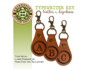 TYPEWRITER KEY style with Initial - Laser Engraved Leather Keychain