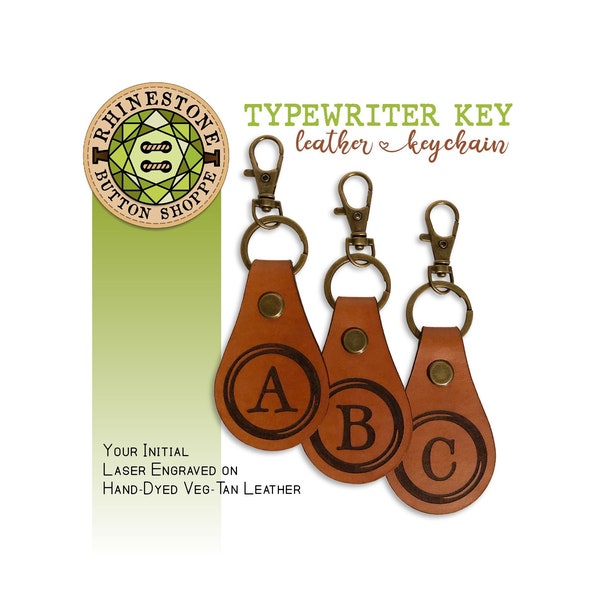 TYPEWRITER KEY style with Initial - Laser Engraved Leather Keychain
